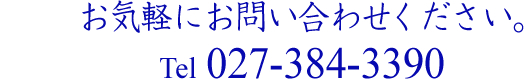 お気軽にお問い合わせ下さい。 TEL：027-384-3390