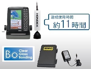 ホンデックス 5型ワイドカラー液晶ポータブルGPS内蔵プロッター魚探　PS-611CNII ／TD08ワカサギパック／BMOバッテリーセット